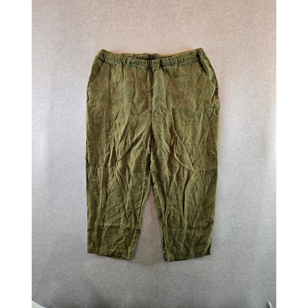 Quince Pants Women XL Olive Green 100% European Flax Linen Tapered Relax Stretch